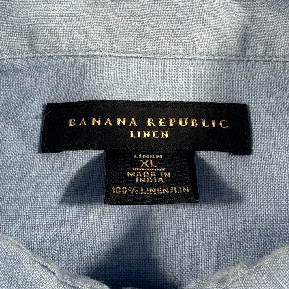 Banana Republic Shirt 100% Linen Men's XL Blue Long Sleeve Button Down‎